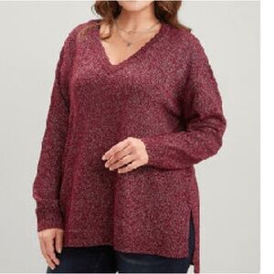 BloomChic Burgundy V-Neck Sweater for Women